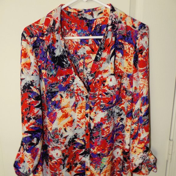Multi-Color Abstract/Flowery Long-Sleeve Button-Up - Picture 2 of 6